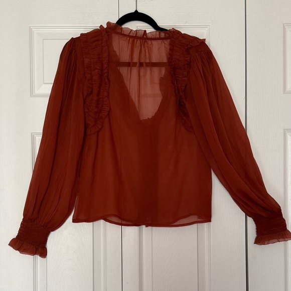 Anthropologie Forever that Girl Fall Harvest Ruffled Rust Red long sleeve Blouse - Picture 6 of 9